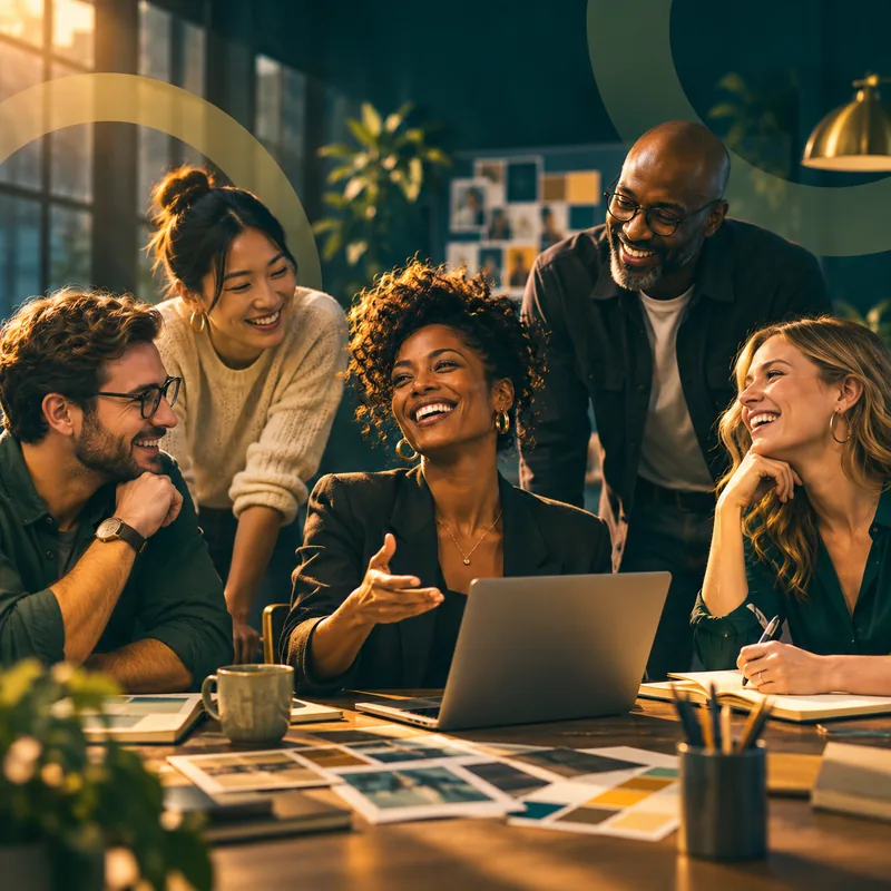 An agency team working together around a table